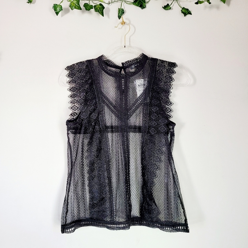 COPY - INC Knitt sheer top dressy New sleeveles crew neck lace elegant